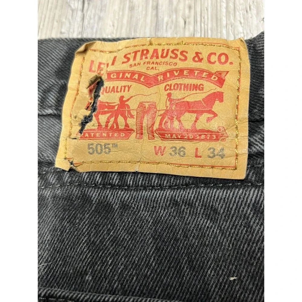 Levi's 505 Jeans Mens‎ Size 36x34 Regular Relaxed Black Denim Pants Faded